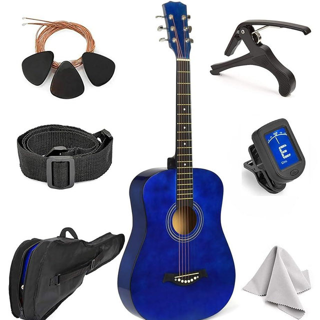 Acoustic Guitar For Kids By MasterPlay- 30” Beginner Guitar For Learners- Accoustic String Starter Kit: Guitar Bag, Tuner, Strap, Extra Strings, Picks, Wash Cloth, Capo (Blua)