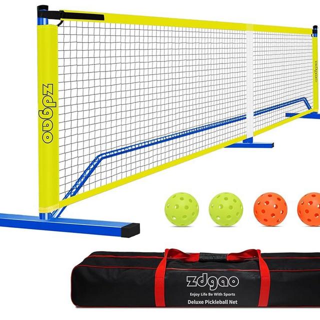 Zdgao Pickleball Net for Driveway with 22FT Regulation Size Pickleball Net, 4 Outdoor Pickleballs and Carry Bag, Weather Resistance Strong Steel Frame