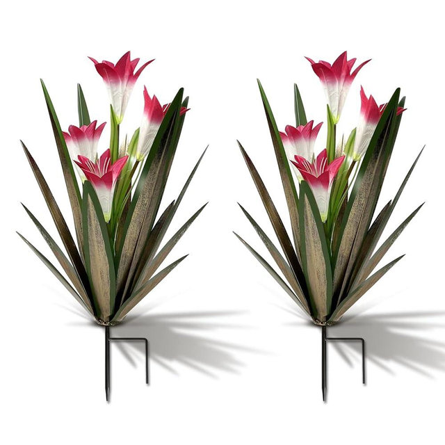 Homight Metal Agave Plant Outdoor Decoration Outdoor Garden Decoration Lily Mexican Yard Art Plant Garden Agave Lily Decorative Garden Gift… (2 Big Red Lilies)