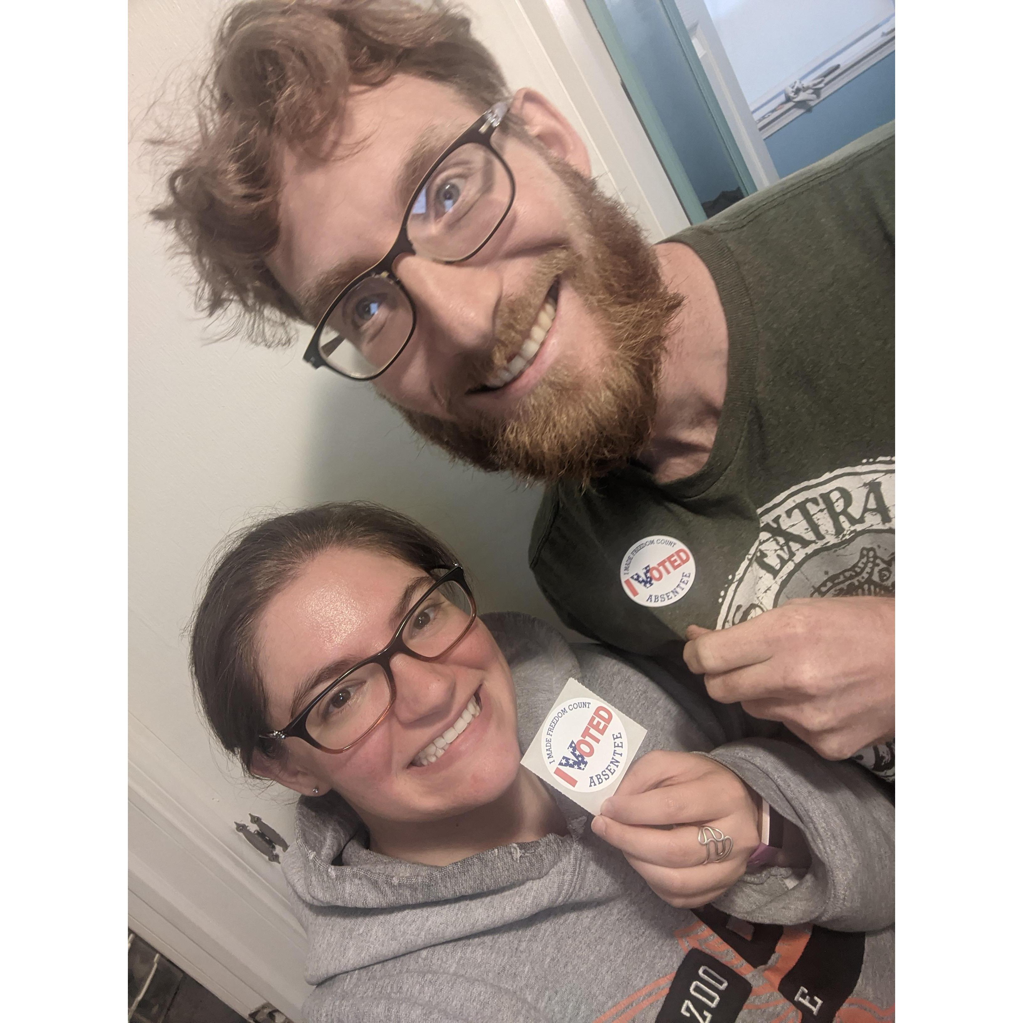 Voting absentee. Because COVID.