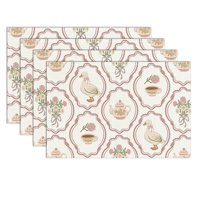Floral Placemats 12x18 Inch Goose Kitchen Decor Cute Placemats Spring Table Mats Set of 4 Table Mats for Party Kitchen Dining Decoration-15
