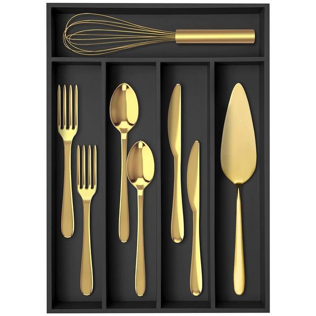 Conflech Silverware Organizer 10 Inch Bamboo Kitchen Drawer Organizer Utensil Organizer Silverware Holder Cutlery Organizer in drawer Flatware Organizer Tray Black