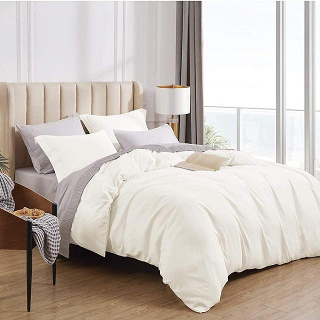 Bedsure Ivory Duvet Covers Queen Size - Brushed Microfiber Soft Queen Duvet Cover Set 3 Pieces with Zipper Closure, 1 Duvet Cover 90x90 inches and 2 Pillow Shams