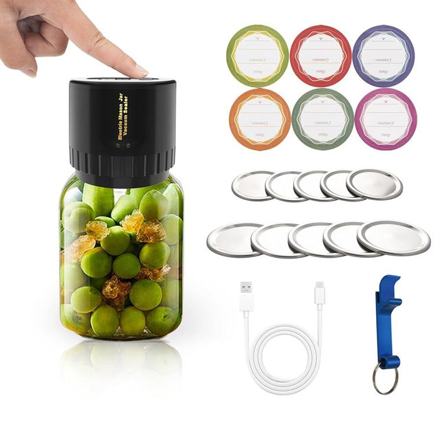 2025 Upgrade Electric Mason Jar Vacuum Sealer Kit，One-Touch Electric Sealing，Portable Vacuum Sealer for Jars for Wide Mouth and Regular Mouth Mason Jars