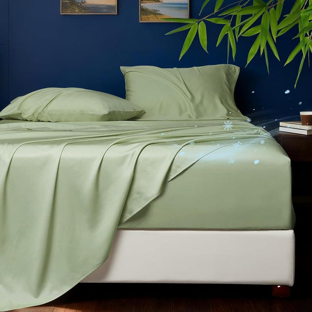 HYPREST Cooling Sheets Queen – Rayon Derived from Bamboo, Silk Soft & Breathable, No Sweat Luxury Sheet Set, Extra Deep Pocket Queen Sheets Fits 18"–24" Thick Mattress - Sage Green
