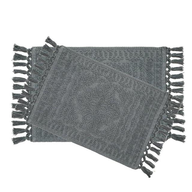 French Connection Nellore Bathroom Rugs, Set of 2 Woven and Beaded Bathroom Mats, Durable Non-Slip Bath Rugs, Thick Bath Mats for Bathroom and Shower Rugs, 17" x 28" and 20" x 38", Charcoal