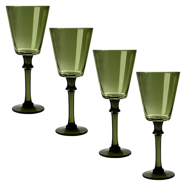 Karma, Fairfax Wine Glass for Birthday, Wedding, Anniversary, Set of Four, Olive