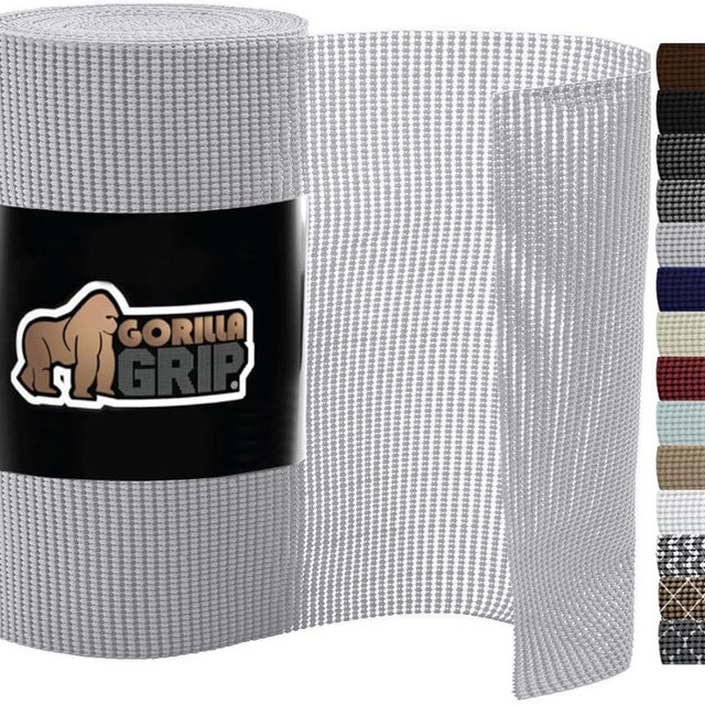 Gorilla Grip Drawer Shelf and Cabinet Liner, Thick Strong Grip, Non-Adhesive Liners Protect Kitchen Cabinets and Cupboard, Bathroom Drawers, Easy Install, Breathable Mat, 12" x10', Light Gray