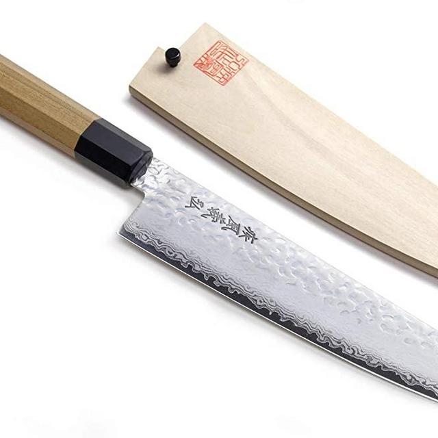 Yoshihiro VG-10 46 Layers Hammered Damascus Gyuto Japanese Chefs Knife (Octagonal Ambrosia Handle) (8.25" (210mm))