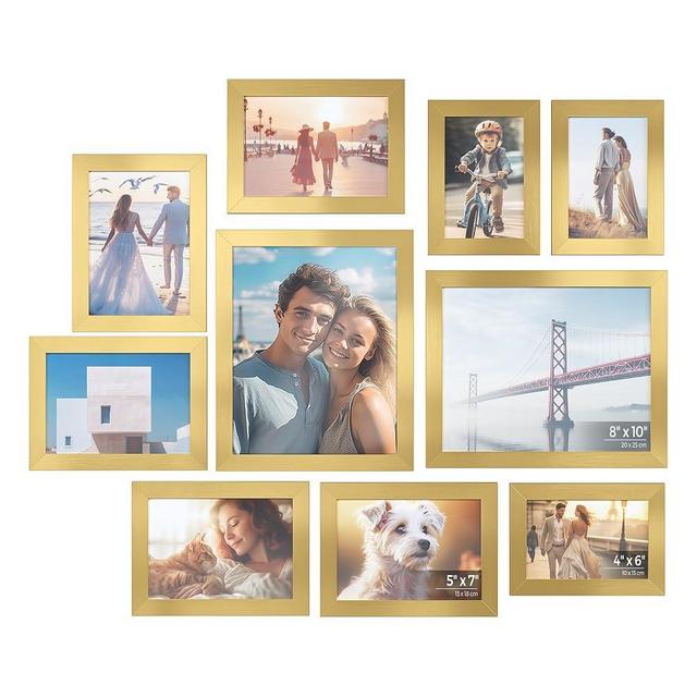 SONGMICS Picture Frames, Collage Picture Frames Set of 10, Two 8x10, Four 5x7, Four 4x6, Photo Frame for Wall Gallery Decor, Table Display, Glass, Pale Gold