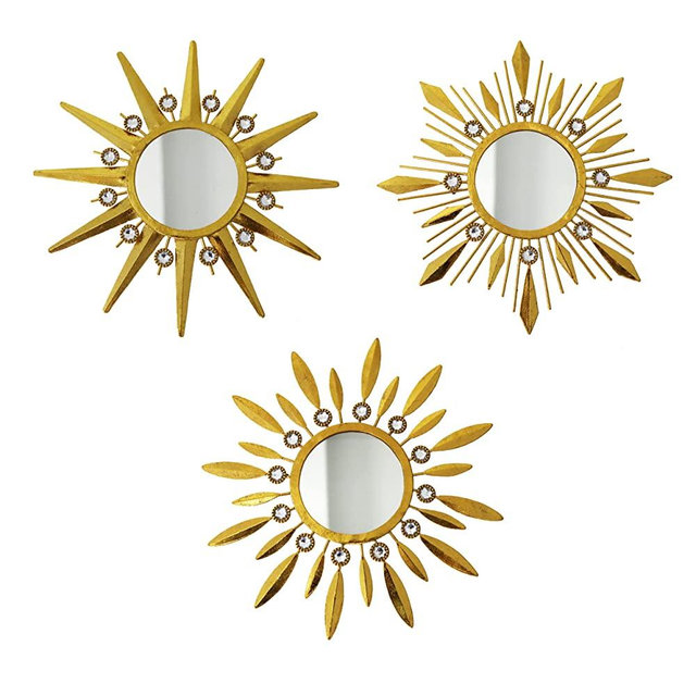 Champagne Gold Round Mirrors for Wall Pack of 3 - | Decorative Mirrors for Wall Decor& Vintage Room Decor | Circle Sunburst Mirrors Modern Gifts for Women & Moms | Decorative Mirrors