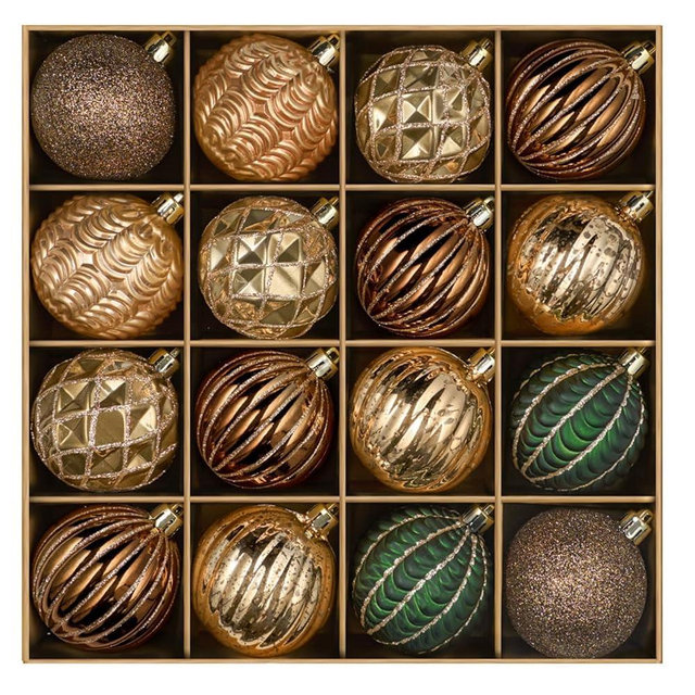 JORNOY Earth Tone Christmas Ornaments Set, 16ct Shatterproof Christmas Ball Ornaments Bulk for Xmas Decorations - 2.36 inch Plastic Decoative Hanging Ornaments for Xmas Tree Decor (Earth Tone)