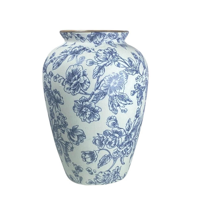 Blue and White Chinoiserie vase - Vintage Ceramic vase with Antique Design, Perfect for Chinoiserie Home Decor 9in Flower vase04
