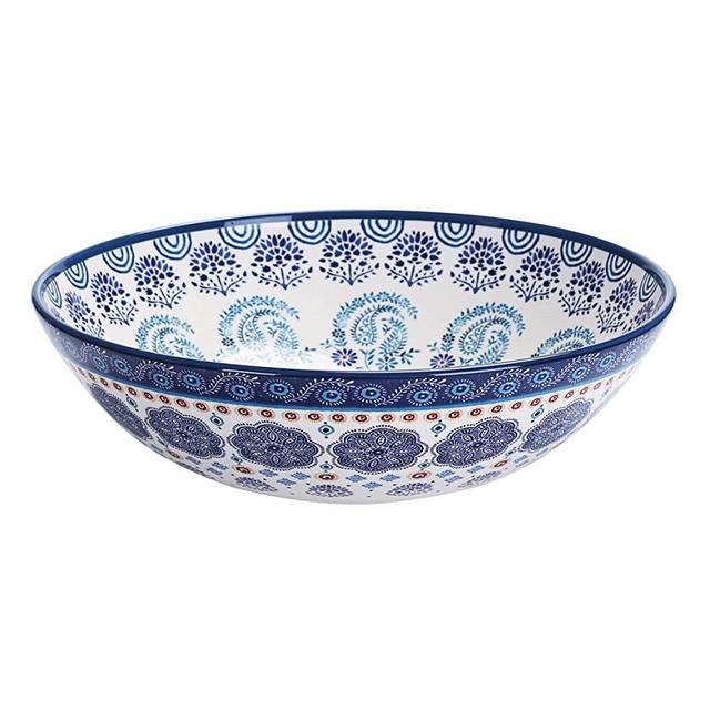 Bico Blue Talavera Ceramic 13 inch Serving Bowl, Microwave & Dishwasher Safe