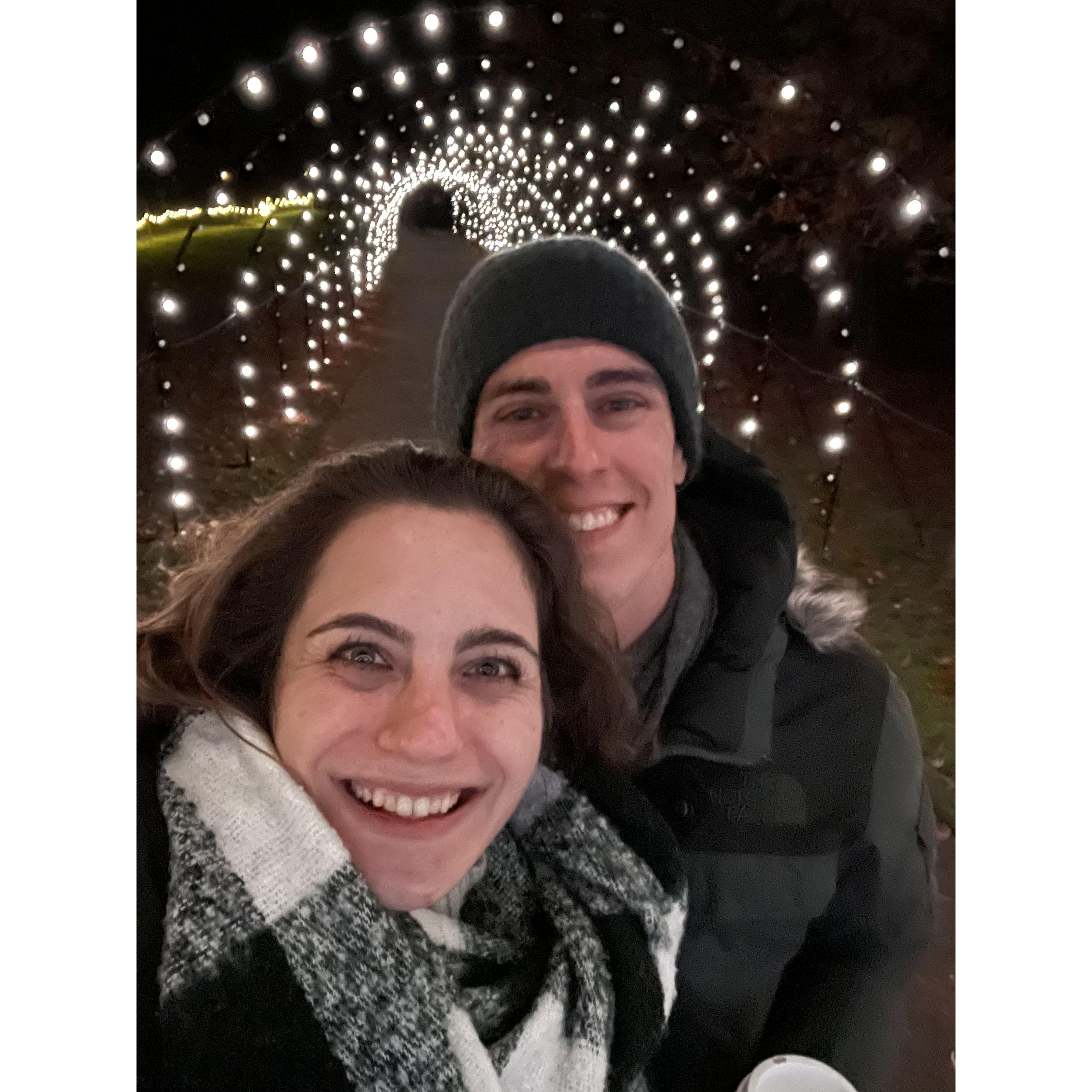 Enjoying the holiday lights event at the New York Botanical Garden - little did Ella know Alex was about to propose later that evening