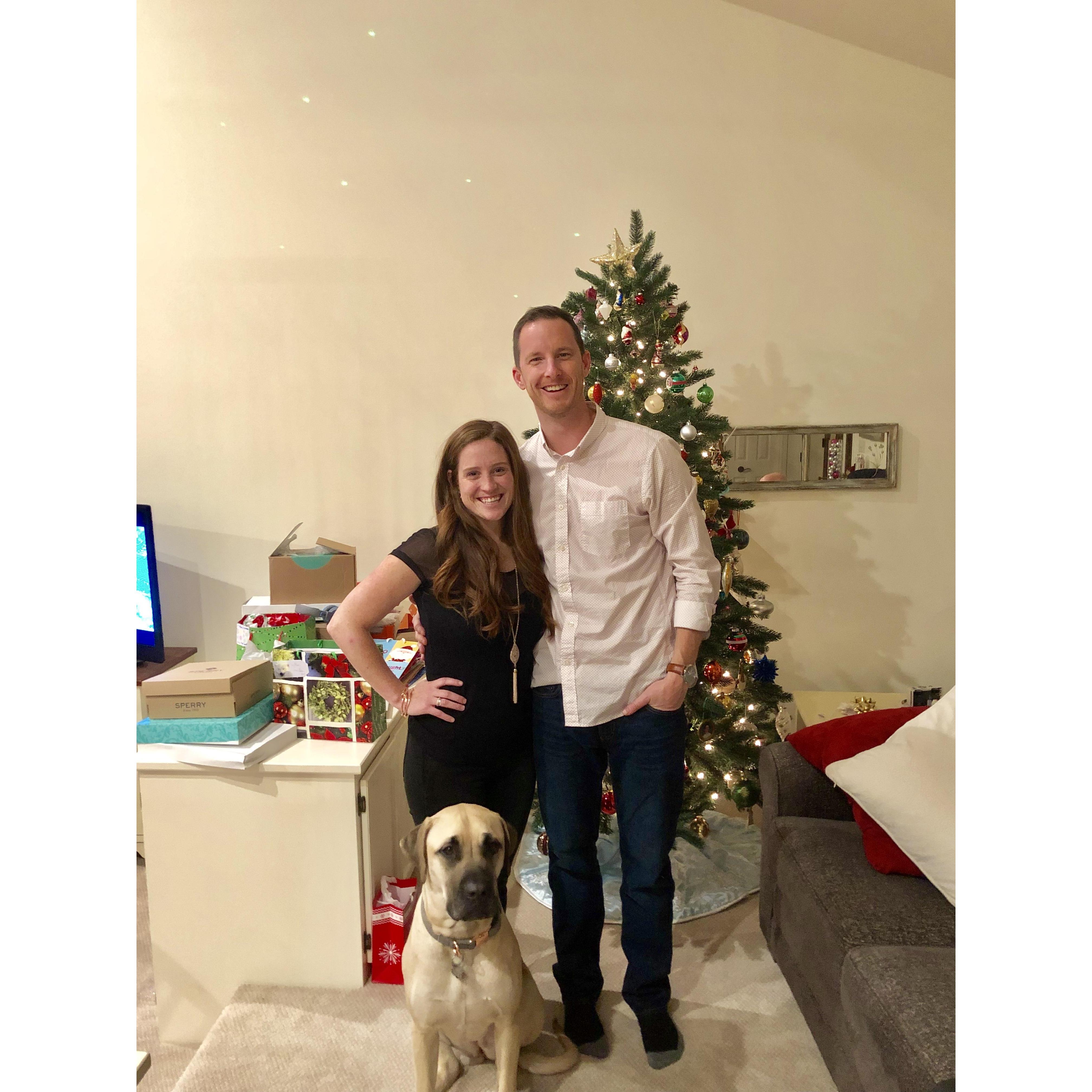 Family photo with a tired dog- Christmas 2019