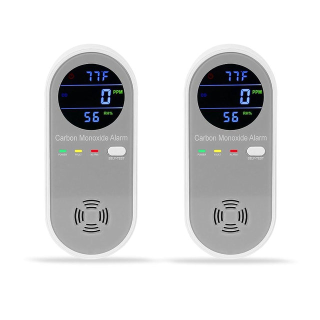2 Packs Carbon Monoxide Detectors, Plug in Carbon Monoxide Alarm, 3-in-1 Real-time Digital Display Fahrenheit(°F) & Humidity, Co Detector Monitor for Home,RV,Apartment