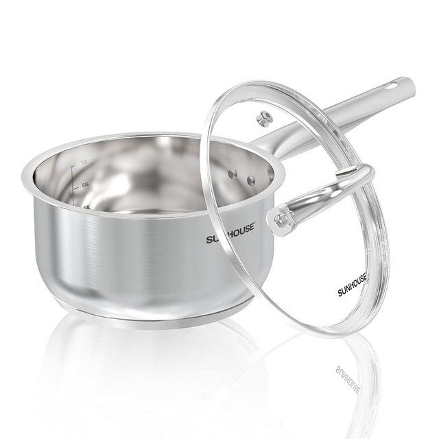 SUNHOUSE 1.5 Quart Sauce Pan, 18/10 Stainless Steel Sauce Pan With Lid, Advanced Impact Bonding Technology, Stay-Cool Handle, Dishwasher Safe, Compatible with All Cooktops, PFOA Free