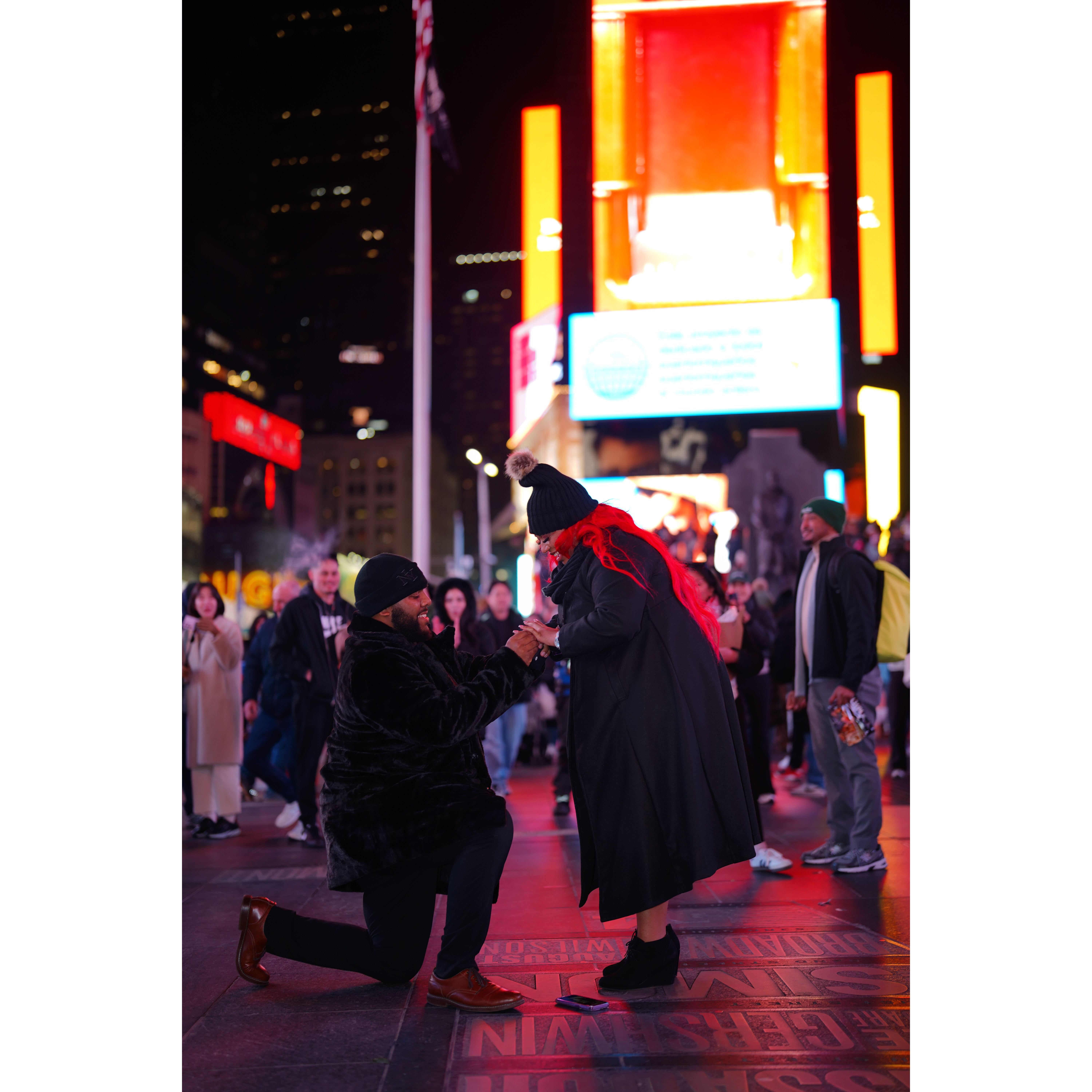 Jordan proposing in Times Square on Valentine's Day 2025.