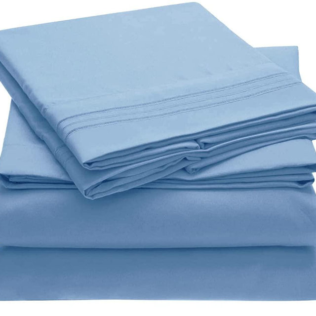 Mellanni King Size Sheet Set - Hotel Luxury 1800 Bedding Sheets & Pillowcases - Extra Soft Cooling Bed Sheets - Deep Pocket up to 16 inch Mattress - Easy Care - 4 Piece (King, Light Blue)