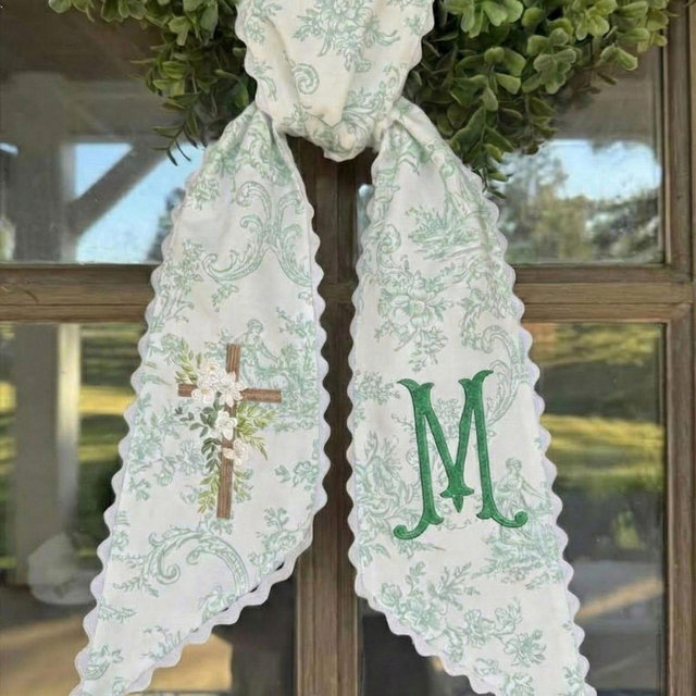 Embroidered Door Decor Sash Toile, Christ Easter Basket Sash, Easter Wreath Ribbon, Personalized He Is Risen Easter Wreath Sash Bow
