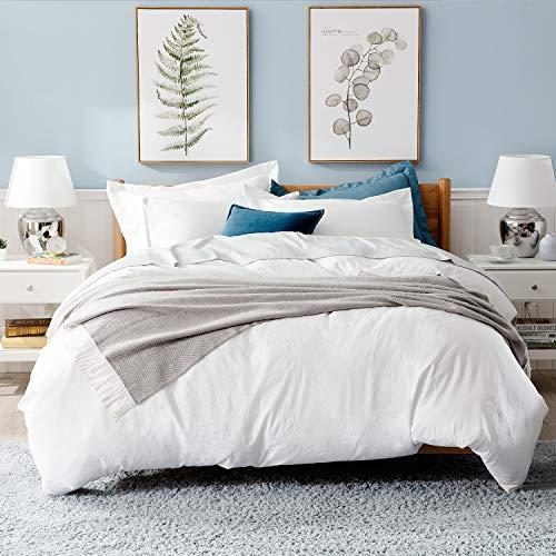 Bedsure White Washed Duvet Cover Set King Size with Zipper Closure,Ultra Soft Hypoallergenic Comforter Cover Sets 3 Pieces (1 Duvet Cover + 2 Pillow Shams), 104x90 inches