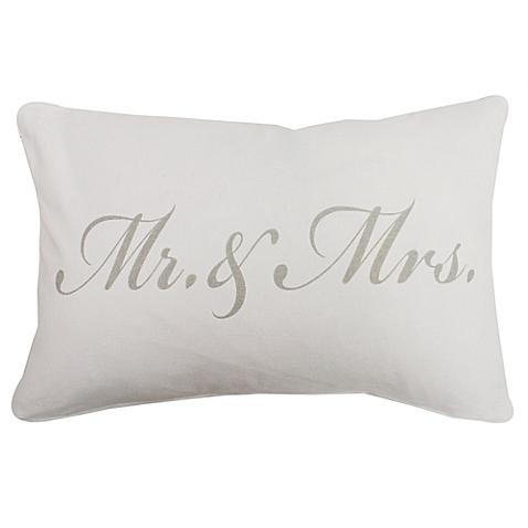 Vintage House "Mr. & Mrs." Script Oblong Throw Pillow in White/Grey