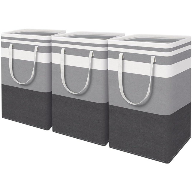 HomeHacks 3-Pack Large Laundry Basket, Waterproof, Freestanding Laundry Hamper, Collapsible Tall Clothes Hamper with Extended Handles for Clothes Toys in the Dorm and Family-(Gradient Grey, 88L)