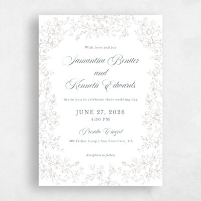 Stone Gray, Grey Wedding Invitation - Venado Portrait