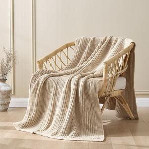 Beige Throw Blanket for Couch Chunky Knit Soft Cozy Thick Cable Knitted Throw for Sofa Bed Cute Decorative Blanket for Living Room,50"x 60",Ginger Beige
