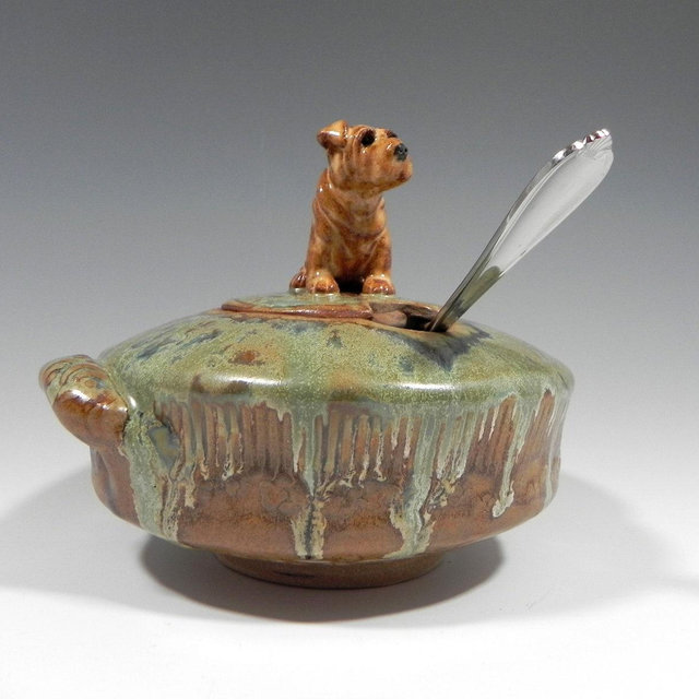 Sugar Bowl with Lid, Salt Cellar with Lid, Salt Cellar Ceramic, Brown Dog Figurine, Lidded Sugar Bowl, Jar with Lid, Lidded Salt Cellar