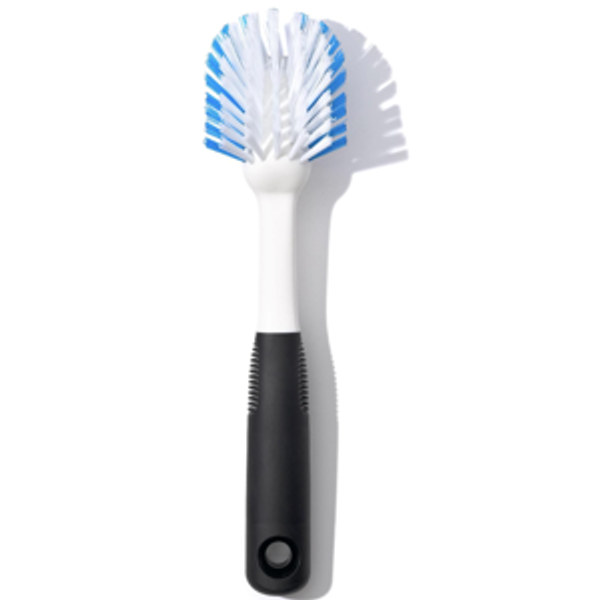 OXO Good Grips Dish Brush, Nylon Bristles with Built-in Scraper, Safe for Non-Stick Cookware, Non-Slip Handle, Dishwasher Safe