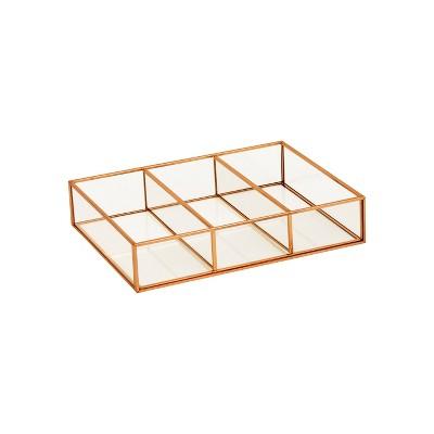 3 Compartment Horizontal Glass & Metal Vanity Organizer Copper Finish 10"X7.5"X2" - Threshold&#153;