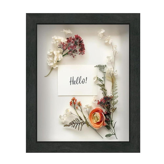 FrameWorks 8x10 Driftwood Wooden Shadow Box Frame – Soft Felt Back, Tempered Glass, and Included Elegant White Ball Push Pins