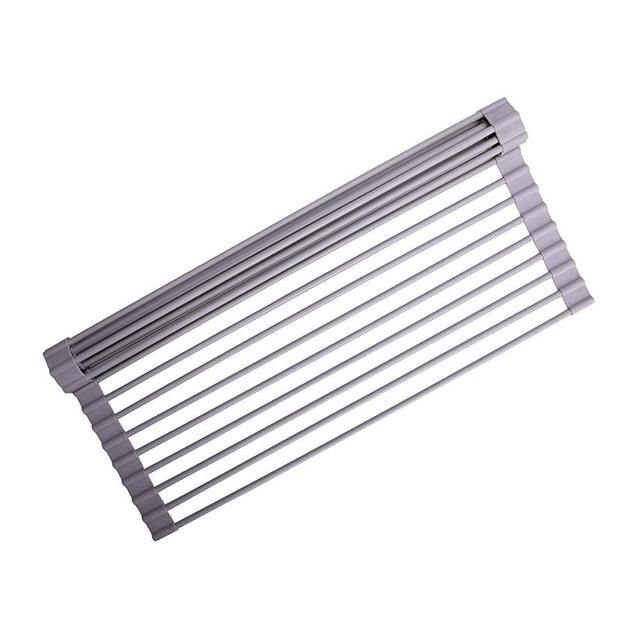 LEASEN Over The Sink Silicone Roll-up Dish Drying Rack Kitchen Drainer Rack ( 17.5" L, Round Rob)(Warm Gray)