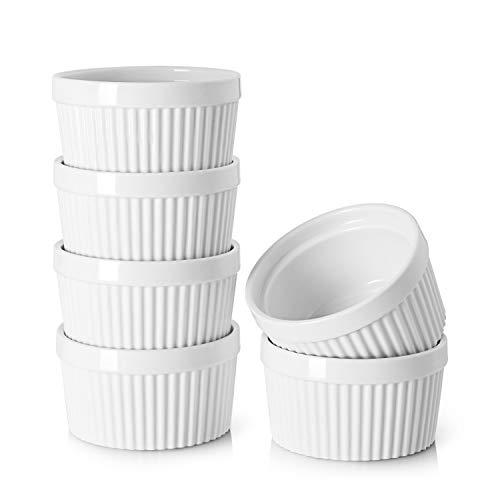 DOWAN 8 Oz Porcelain Ramekins, Serving Bowls for Souffle, Creme Brulee, Classic Style Ramekins for Baking, Set of 6, White