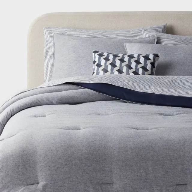 8pc King Chambray Comforter and Sheet Set Indigo - Threshold™