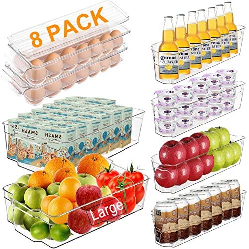 Alpacasso Fridge Organizer Storage Bins Stackable Freezer Kitchen Containers with Handles BPA Clear Organization Fridge Stackable Organizer for Cabinet Drawer and Pantry Pack of 8.
