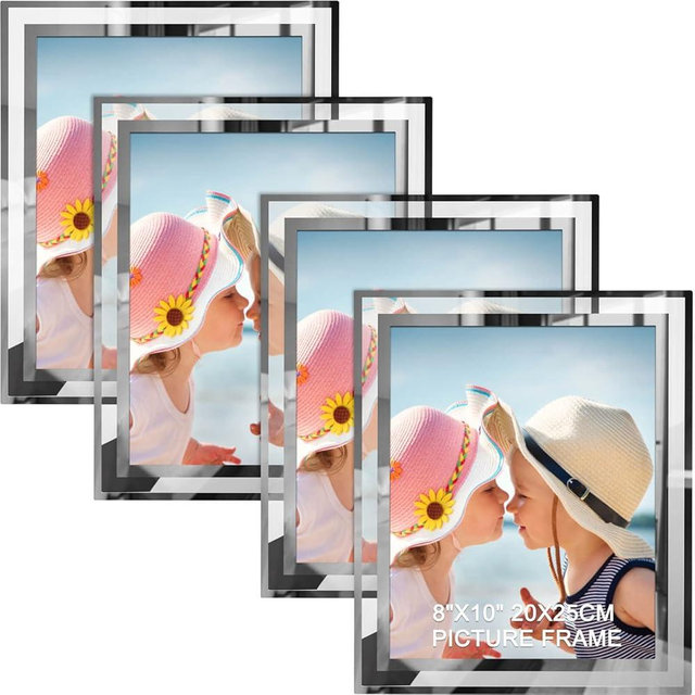IZIDDO 8x10 Picture Frames Set of 4, Silver Mirror Photo Frame for Tabletop, Sliver Gifts Glass Picture Frame, Horizontally or Vertically