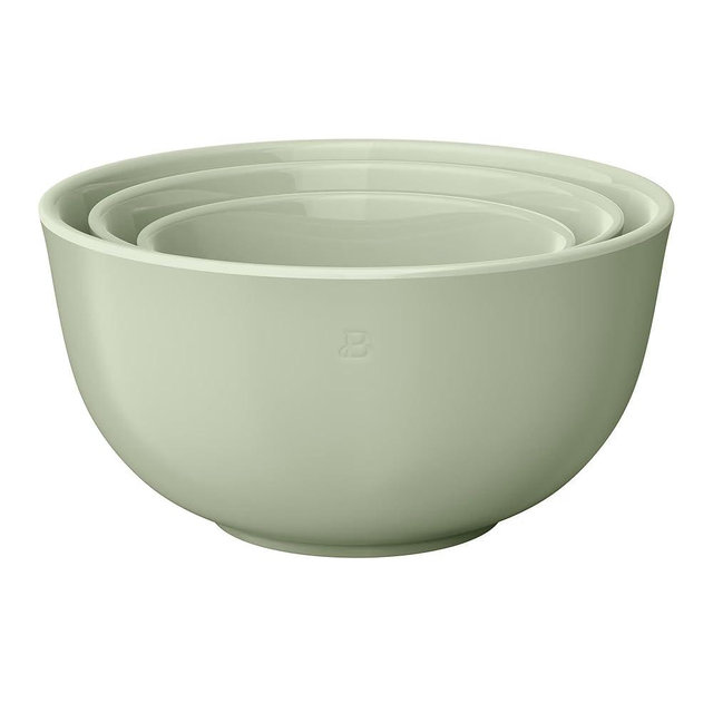 3 Piece Stoneware Mixing Bowl Set, Nesting Bowls for Kitchen Prep, Durable Ceramic Construction, Space Saving Design, Versatile Baking and Cooking Use (Sage Green)