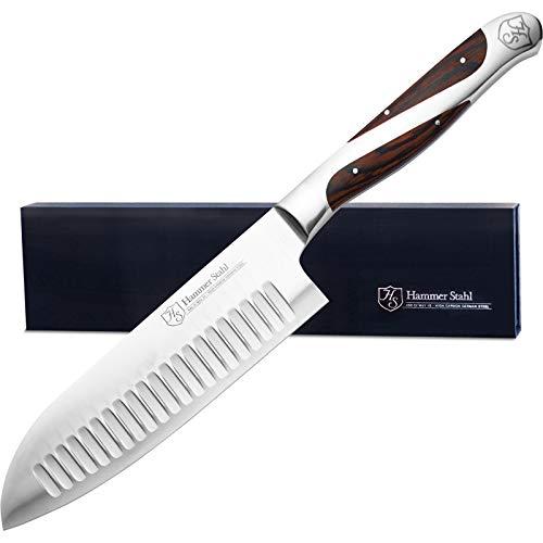 Hammer Stahl 5.5 Inch Santoku Knife - High Carbon German Steel - Deep Granton Edge - Professional Chopping Kitchen Knife for Chefs
