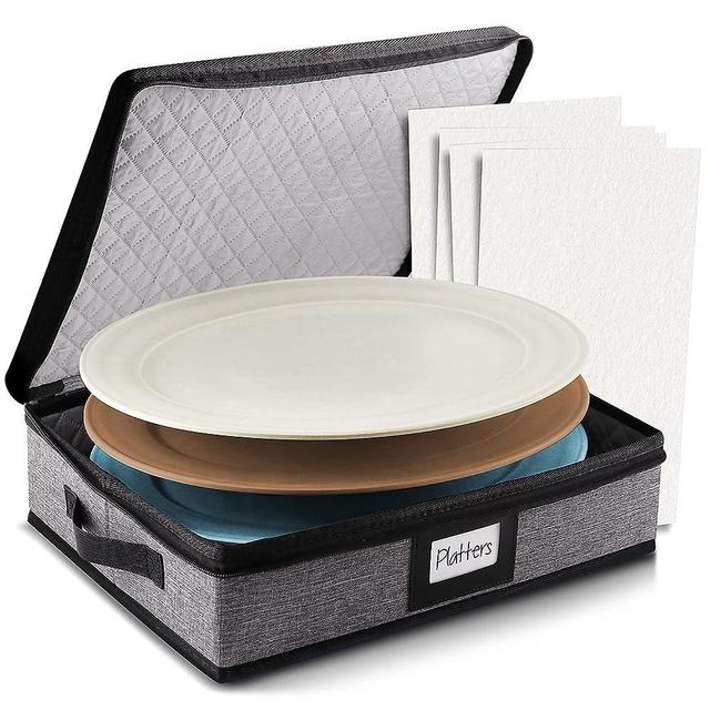 Platter Storage Case – Fine China Storage Containers Hard Shell, Quilted and Stackable 16”x 12.5”x 3.5” Platter Storage Container with Zipper, Handles and Felt Dividers for Moving and Seasonal Storage