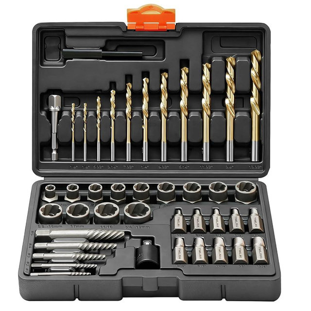 42Pcs Bolt Extractor Kits with Left Hand Cobalt Drill Bit Set, Easy Out Broken Stripped Screw Extractor Set Removal Tool for Damaged, Frozen, Studs, Rusted, Rounded-Off Bolts, Nuts & Screws