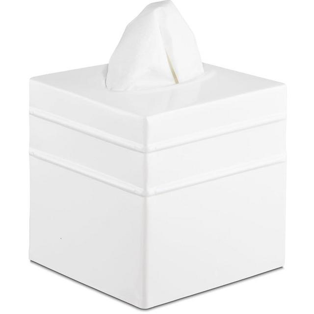Monarch Abode 10027 Border Embossed Tissue Box Square Cover Holder and Dispenser, Metal Dresser Accessories for Home and Office Bathroom Decor Vanity, Decorative Tissue Box Holder, White