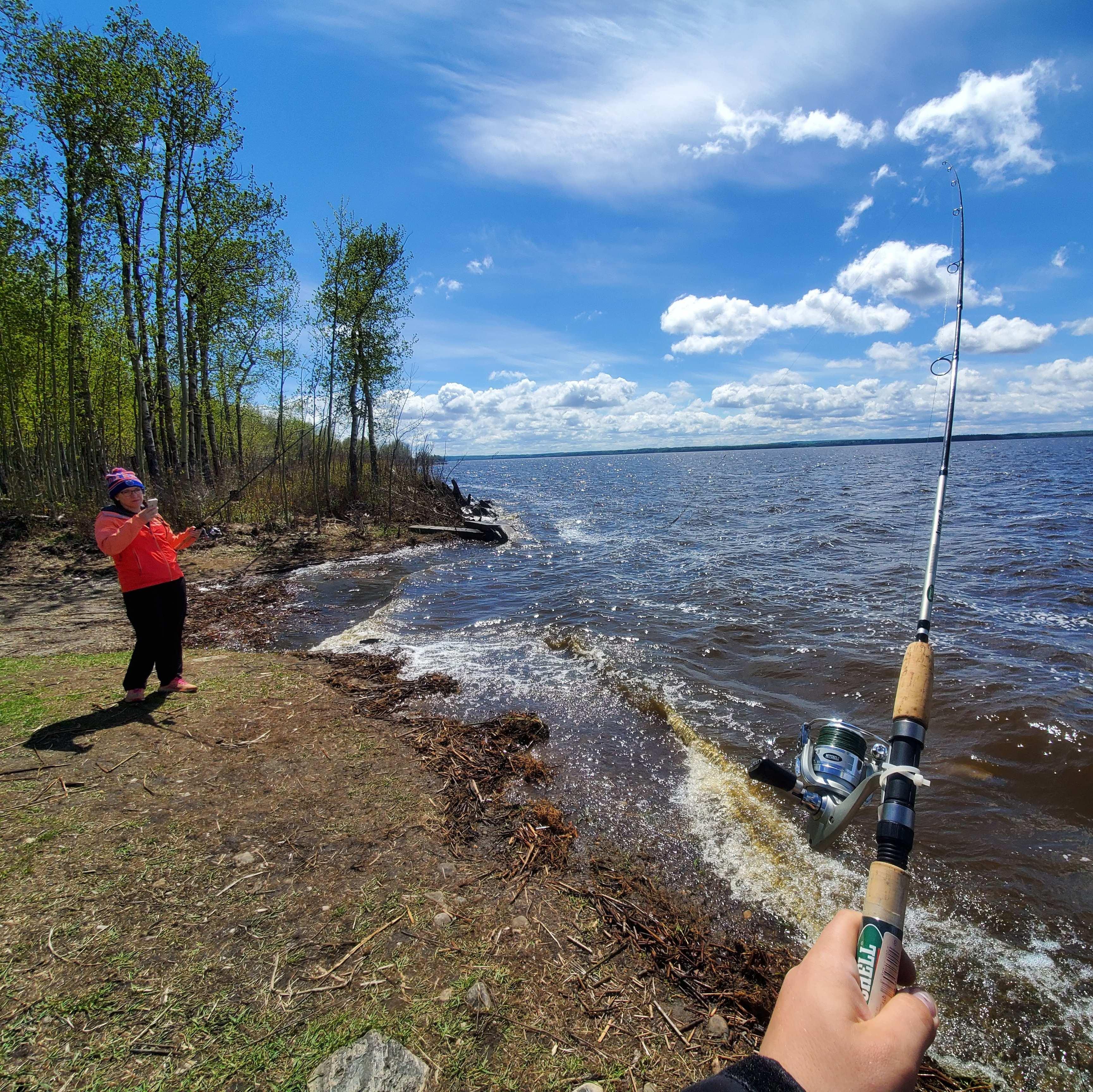 Late May 2020 - our first fishing trip to Chip Lake - our lines got caught! Meant to be from the start :)