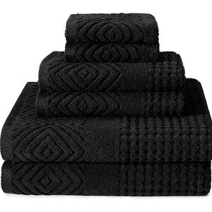 TexereSilk - Texere 100% Organic Cotton Jacquard Towels (6-Piece, Black) Popular Unique Gifts for the Home TX-HC263-001-BLCK-R-6