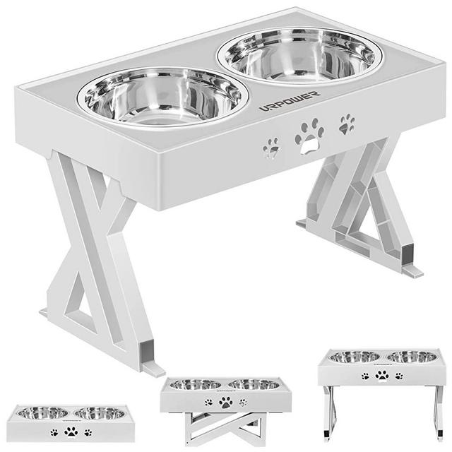 URPOWER Elevated Dog Bowls Adjustable Raised Dog Bowl with 2 Stainless Steel Dog Food Bowls Stand Non-Slip No Spill Dog Dish Adjusts to 3 Heights, 2.8”, 8”, 12” for Small Medium Large Dogs and Pets