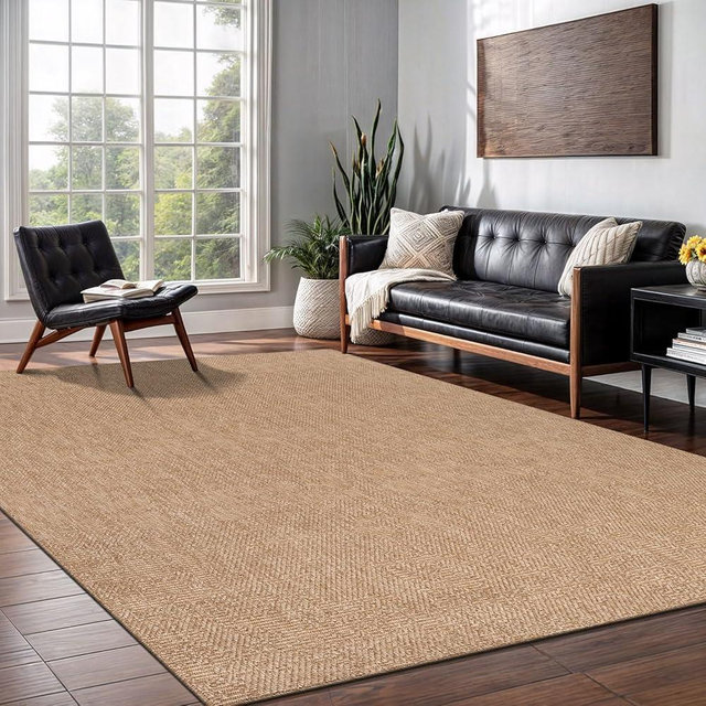 Washable Easy Jute Rug 6x9, Indoor Outdoor Rugs Natural Color Farmhouse Area Rugs for Living Room, Kitchen Rug High Traffic Area, Easy to Clean Solid Boho Woven Design Outside Carpet (6 X 9 Natural)