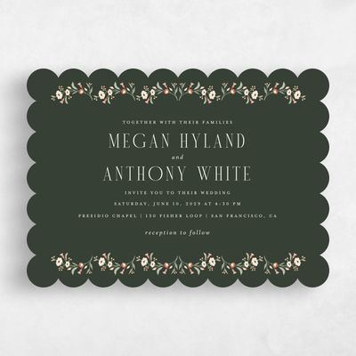 Green Scalloped Wedding Invitation - Feuille Landscape
