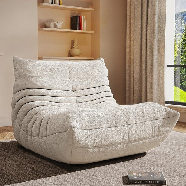 Bean Bag Chair, Oversized Bean Bag Chair for living Room, Fireside Chair for adults with Memory Foam Filled, Big Accent Sofa Lounge Floor Sofa for Gaming, Reading, Relax, No Assembly Required. (White)